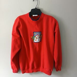 Vintage McEnergy Sportswear Size‎ Large Christmas Sweater Snowman Red Cotton